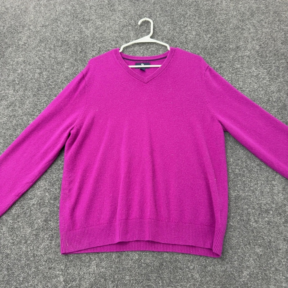 Lands End Sweater Mens L Purple Cashmere V Neck Classic Casual Soft Preppy